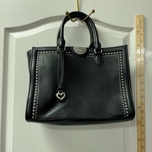 Brighton Black Satchel with Heart Charm and Silver Hardware